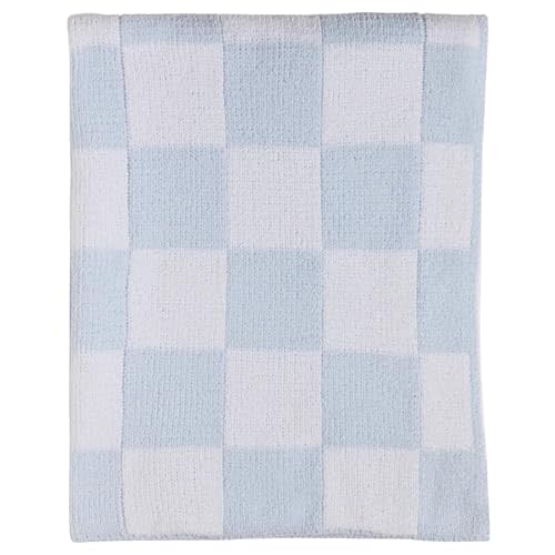 Living Textiles Blue Check Chenille Knitted Soft Baby Blanket - Reversible Premium Cozy Fabric for Best Comfort - for Infant,Toddler,Newborn,Nursery,Boy,Throw,Crib,Stroller