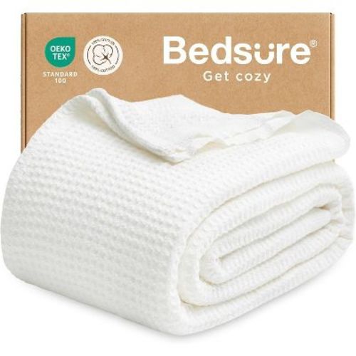 Bedsure White Twin XL Cotton Waffle Blanket - Cooling Breathable for College Dorm, 66x90