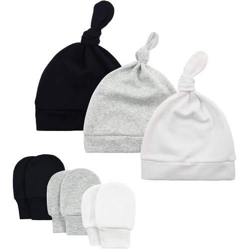 Zando Newborn Infant Boys Beanie Hats and Mittens Set, 0-6 Months, 3 Pack