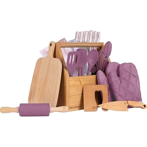WeeSprout Little Chef Kids Cooking & Baking Set, 14 Piece Cooking Set with Real Kitchen Tools & Kids Apron, Baking Gift for Girls, Boys & Junior Chefs, Food Grade Materials, Choice of Colors