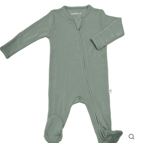 Footie Pajamas, Merino Wool, Sage