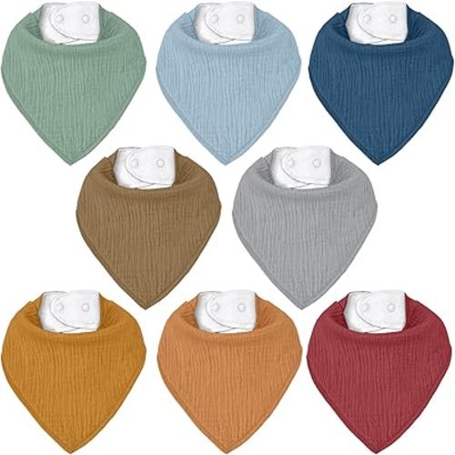 Muslin Baby Bibs 8 Pack, Baby Bandana Drool Bib for Drooling and Teething, Cotton Soft Absorbent for Girls Boys (Neutral)
