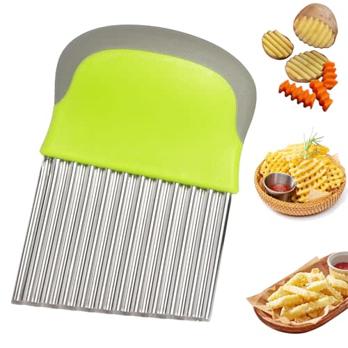 FANTEXY Crinkle Cutter for Veggies Potato Cutter for Fries, Stainless Steel Blade, Potato Slicer French Fry Crinkle Cutter, Crinkle Chopper Wavy Cutting Tool for Potatoes Carrots Cucumbers