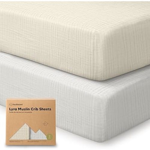KeaBabies 2-Pack Muslin Crib Sheets for Boys, Girls - 100% Organic Cotton Fitted Baby Crib Mattress Sheet, Soft Breathable Standard Toddler Bed Cover Bedding Set, Neutral, Durable 52x28 (Greige)