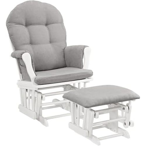 Windsor Glider and Ottoman, Polyester, Wood, Metal, White with Gray Cushion