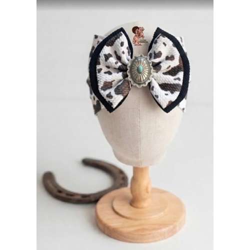 Cowgirl Bow Headwraps for baby girls, No knots and pull proof, cowprint headbands with Conchos