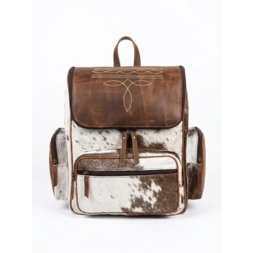 Cowhide and Leather Diaper Backpack – Rustic Bootstitch Design, Concealed Carry bag
