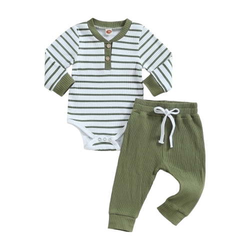 Xudanell Baby Boy Outfits 0-3 Months Knit Long Sleeve Romper Lapel Button Down Jumpsuit Autumn Clothes Green 0-3 Months