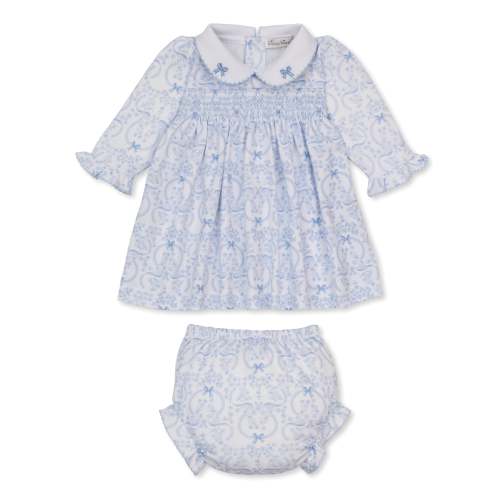 Delicate Blooming Bows Blue Smocked Dress Set