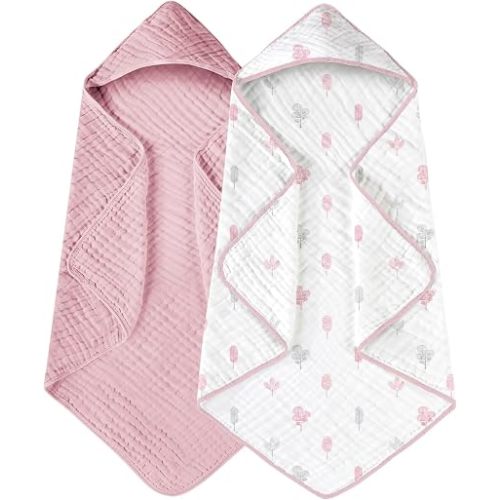 Yoofoss Hooded Baby Bath Towels 2 Pack 100% Muslin Organic Cotton with Hood