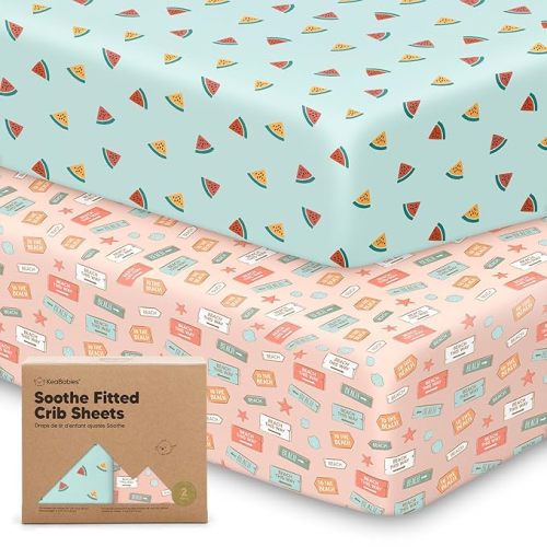 KeaBabies 2-Pack Organic Crib Sheets for Boys, Girls - Fitted Crib Mattress Sheet Neutral, Breathable Jersey Cotton Cover for Baby Bed, Toddler Mattress, Soft & Cute Prints (Beach Day)