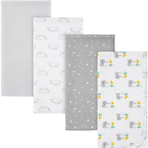 Gerber Unisex Baby 100% Cotton Flannel Receiving Blankets for Babies and Newborns 30x30 Inches (Pack of 4), Neutral