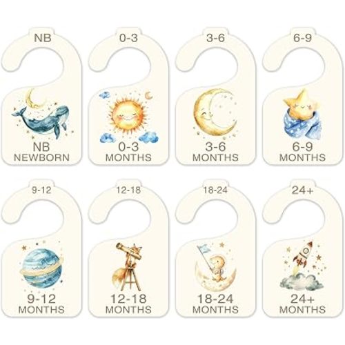 Outer Space Baby Closet Dividers, Astronaut Universe 8 Pack Double Sided Nursery Organizer From Newborn to 24 Months, Galaxy Planet Clothes Size Hanger Separators for Boys Girls -17