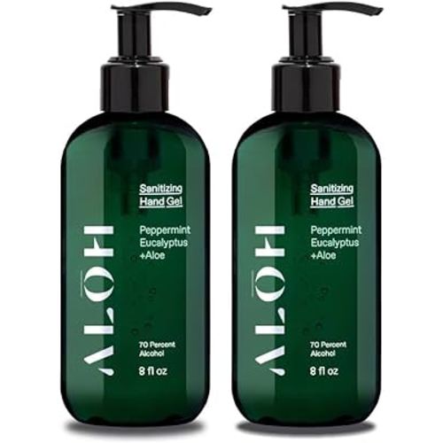 ALŌH Sanitizing Hand Gel 2-pack | Peppermint Eucalyptus + Aloe | 70% Alcohol Hydrating Hand Sanitizer Gel with Essential Oil, for Kids & Adults | 8oz Bottle (Set of 2)