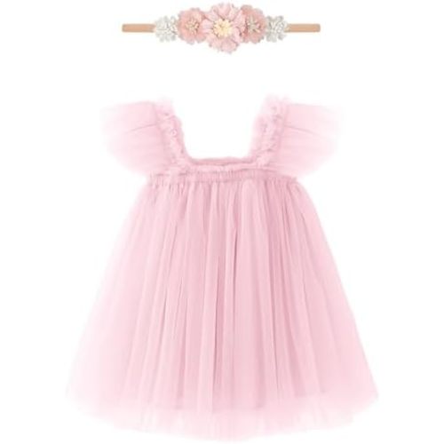 Baby Girl First Birthday Outfit Cake Smash 1st Birthday Dress with Flower Headband