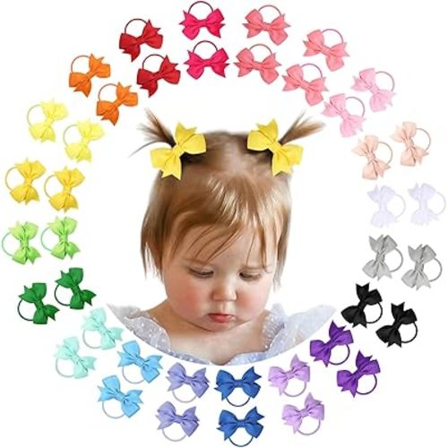 OAOLEER 40PCS 2 Inches Baby Hair Ties, Toddler Hair Ties with Bows, Elastic Ponytail Holders Mini Small For Baby Girls Infants