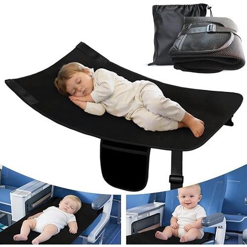 Airplane Bed for Toddler, Airplane Seat Extender for Kids, Travel Kid Bed Flight, Portable Plane Footrest, Soft Velvet Leg Support, Machine Washable, Black