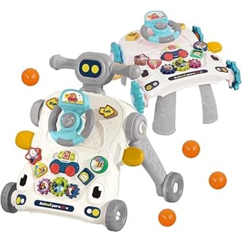 Baby Walker 3 in 1 Sit to Stand Push Walker With Activity Table and Center for Newborn Toddler (Grey)