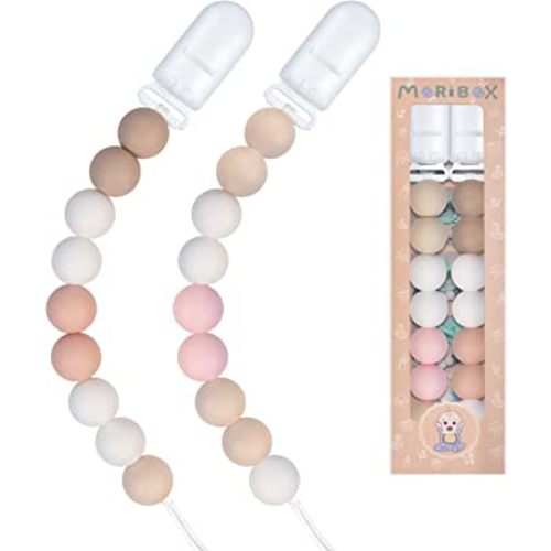 Pacifier Clips for Baby Boys Girls 2 Pack (Orange Pink)