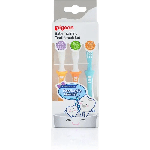 Pigeon 3-Step Training Toothbrush Set for Each Stage of Your Baby's Oral Development, 3-Pack