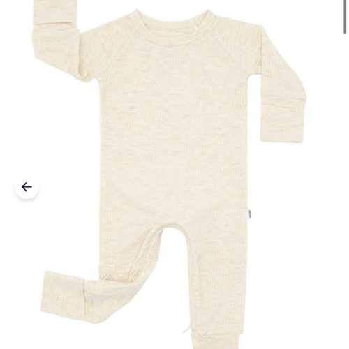 Heather Oatmeal Ribbed Crescent Zippy - Little Sleepies