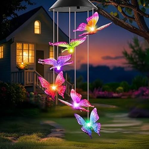Birthday Gifts for Women, Gardening Gifts for Mom Grandma Nana Wife Sister, Winzwon Solar Lights Outdoor Wind Chimes for Outside Garden Yard Patio Porch Decor Butterfly Decorations