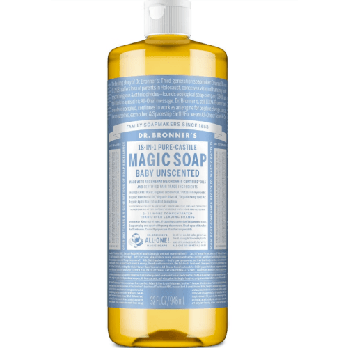 Dr. Bronner's Magic Pure Castile Liquid Soap Bodywash - Baby Unscented - 32 fl oz: For Sensitive Skin, Paraben-Free, Ethyl Alcohol-Free
