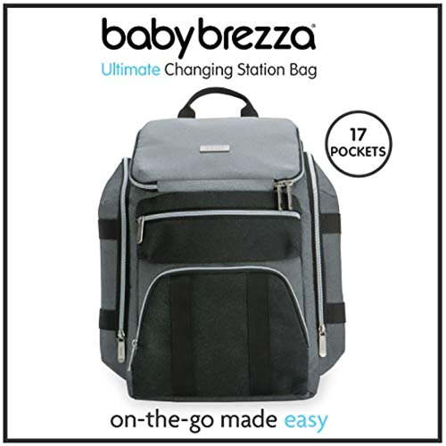 Baby Brezza Ultimate Changing Station Diaper Bag with 17 Pockets, Gray