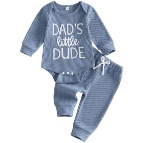 Tsnbre Baby Boy Clothes Little Brother Ribbed Long Sleeve Romper Pants Set