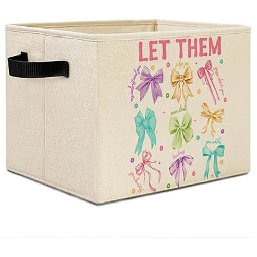 Let Them Coquette Bow Storage Bins,Inspirational Positive Affirmation Collapsible Storage Basket Organizer for Girls Bedroom Bathroom Clothes Toys Books,Toybox for Girls 242STORAGE