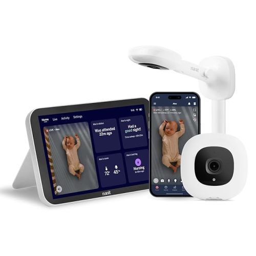 Nanit Smart Baby Monitor System with Wall Mount - Crystal-Clear Video, Real-Time Notifications, Sleep Insights - 8-inch Display/App Integration - Baby Must Haves for Parents