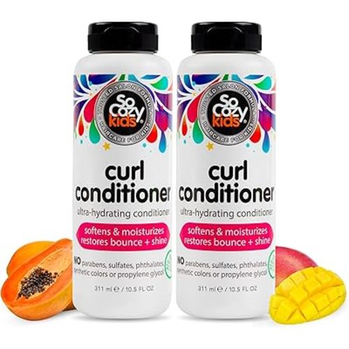 SoCozy Curl Conditioner for Kids Curly Hair (10.5 Fl Oz, Pack of 2) Helps Soften Dry & Unruly Curls, Hair Conditioner & Detangler with Mango Seed Butter, Rice Protein & Papaya Extract, Paraben Free