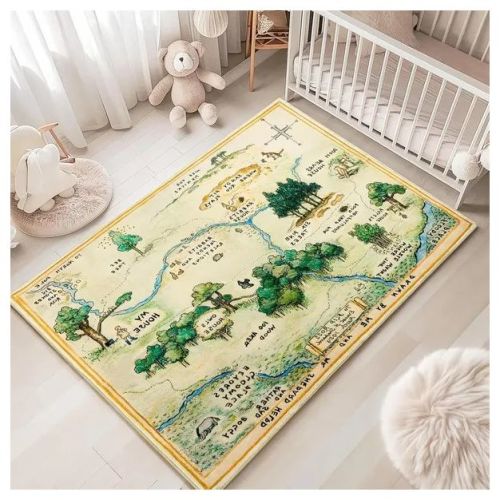 4x6 Cute Woodland Nursery Rugs for Girls Boys Neutral Non Slip Washable, Stain Resistant Soft Shaggy Cartoon Fun Map Kids Playroom Rug