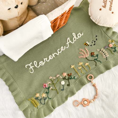 Heavy-Duty Hand-Knitted Floral Name Blanket – KnittyBaby