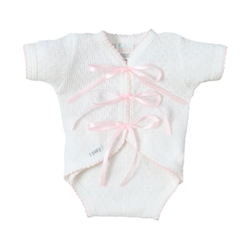 Paty Knit Ribbon Tie Onesie with Built-In Diaper Cover - PatyInc