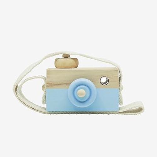 Baby Toy Wooden Mini Camera Toy, Baby Kids Cute Mini Sharpe Toy, Neck Hanging Photographed Props for Baby Toddlers Children Kids' Room Hanging Decor Gift (Blue)