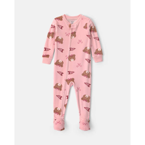 Toddler Girl 1-Piece Bears & Bows DreamPlush Snug Fit Footed Pajamas (5T)