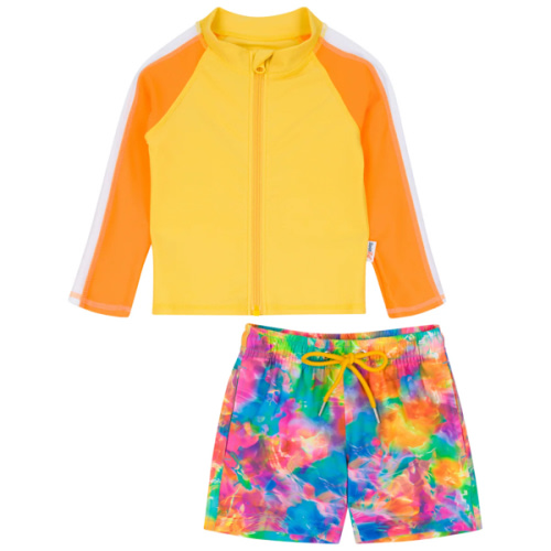Boys Long Sleeve Zipper Rash Guard and Swim Trunk Set | "Impressions"