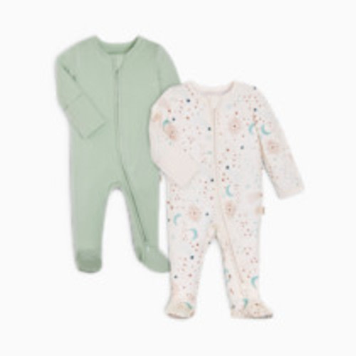 Tiny Kind Bamboo Viscose Zipper Footie (2 Pack) - Sage/Celestial, 3-6 M