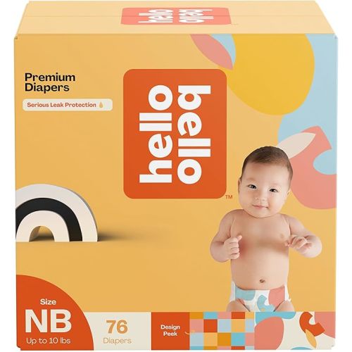 Hello Bello Premium Newborn Diapers, Honeysuckle Designs, 76ct Club Box, Hypoallergenic and Extra Absorbent