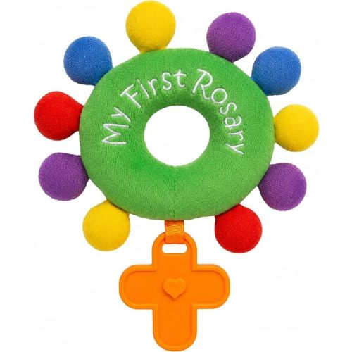 BABY ROSARY RATTLE "MY FIRST ROSARY" BAPTISM GIFT PLUSH ORDINARY TIME GREEN