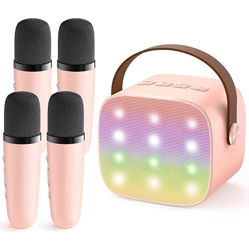 YLL Mini Karaoke Machine with 4 Wireless Microphones, Gifts for Kids