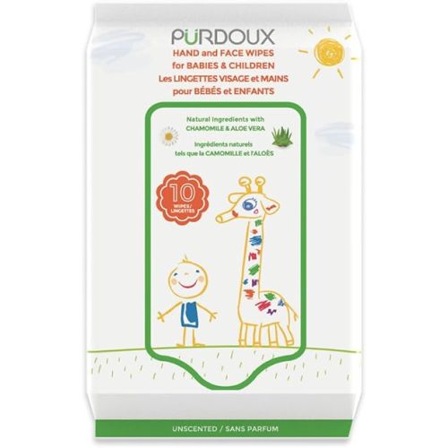 PURDOUX TM Hand and Face Wipes for Babies and Children 120 Wipes (12 Packs of 10)