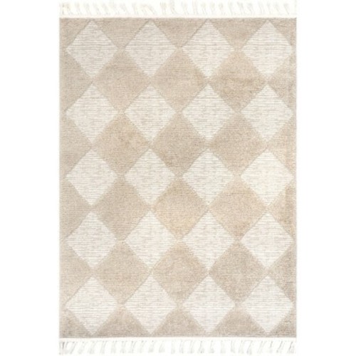 Nuloom Marissa High/Low Diamond Tassel Area Rug, 5' 3" x 7' 6", Beige