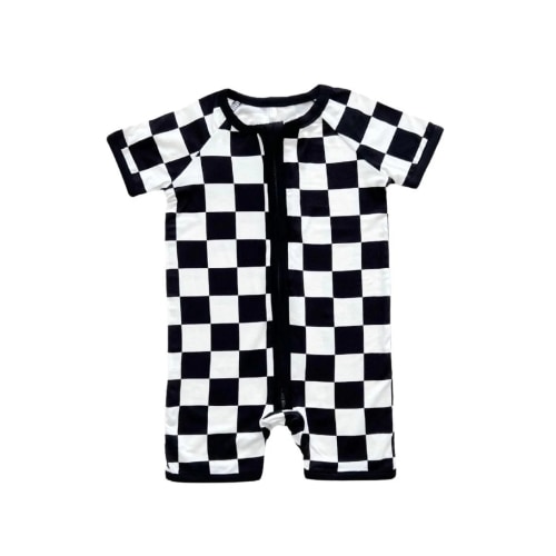 Bamboo Shorty Romper | Black Checkered