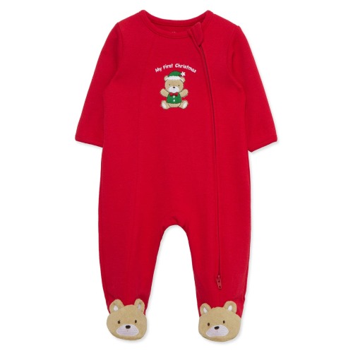 Holiday Bear Cotton Footie, Newborn