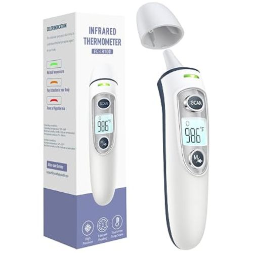 Ear and Forehead Thermometer for Adults & Kids, 1s Accurate Result | Fever Alarm, 1S Result, 3-Color Backlight LCD Display, Mute Mode, 35 Memory Recalls, Ear/Forehead/Object Mode, ℉/℃ Swichable