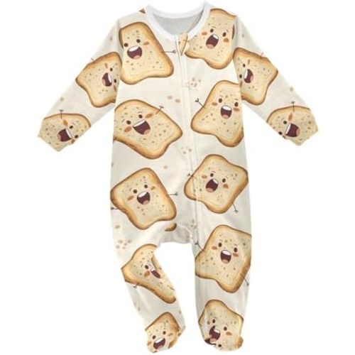 vvfelixl Soft Cute Toast Baby Sleepers for Girl Boys Newborn Baby Play One-Piece Footies for 0-3 Months