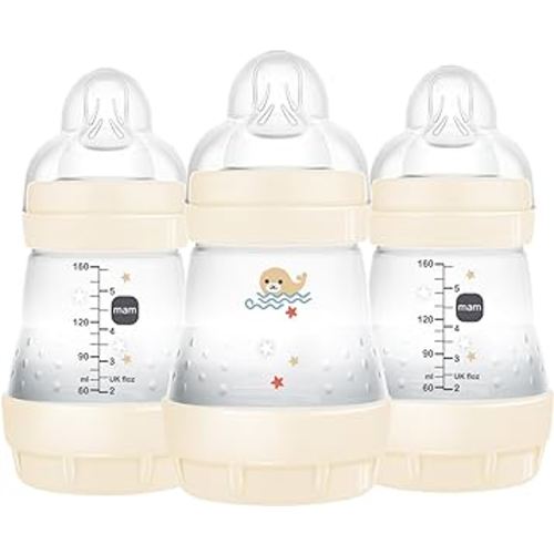 MAM Easy Start Anti Colic Baby Bottle 5 oz, Easy Switch Between Breast and Bottle, Reduces Air Bubbles and Colic, Newborn, Unisex, 3 Count (Pack of 1)