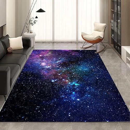 kxry 5 * 7 Feet Galaxy Soft Area Rugs for Kids Girls Boys Blue and Purple Outer Space Starry Sky Universe Floor Carpet for Living Room Bedroom Dorms Nursery Rooms Home Decor Aesthetic